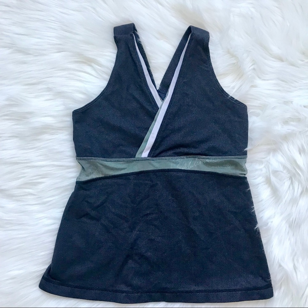 LULULEMON Mesh Panel Cross Strap Denim Tank Top - Picture 1 of 4
